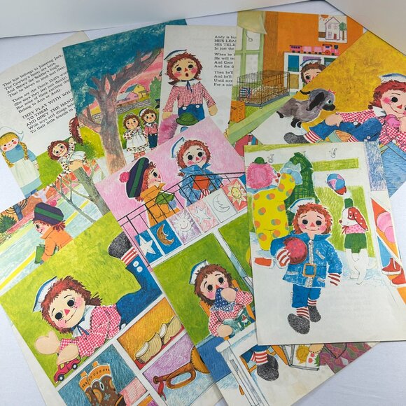 Lot Ephemera Vintage Childrens Book Pages Scrapbooking Junk Journal Raggedy Ann - Picture 1 of 9